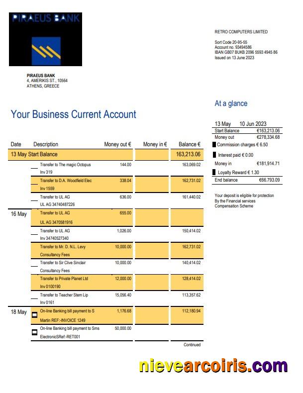 Piraeus Bank Business statement